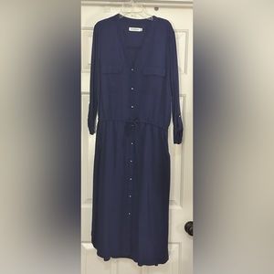 JUSTFAB Small Navy Blue String Tie, Button Up Dress.